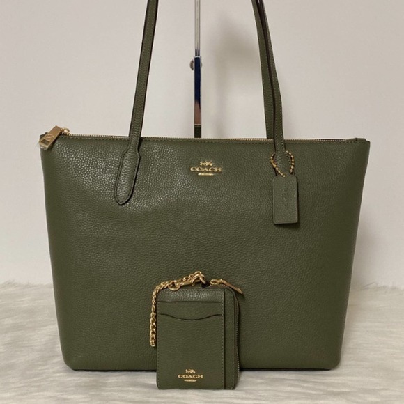 Coach Handbags - New Coach Bundle Zip Top Tote and Zip Card Case/Pebble Leather/ Green